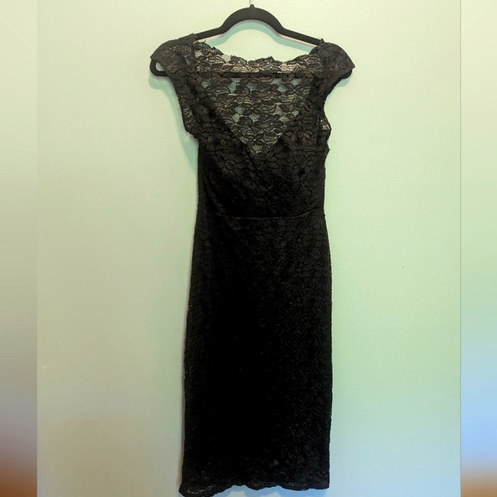 Black Lace High Neck Pencil Dress